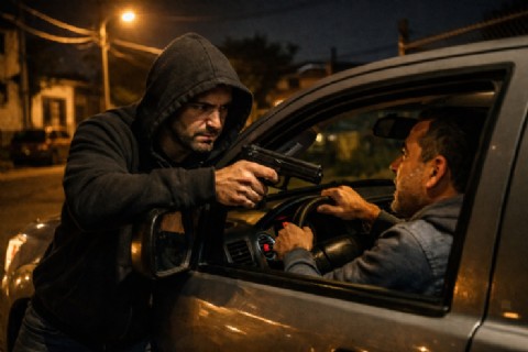 Un hombre armado con una extraña pistola intentó robar una camioneta y lo descubrió el dueño