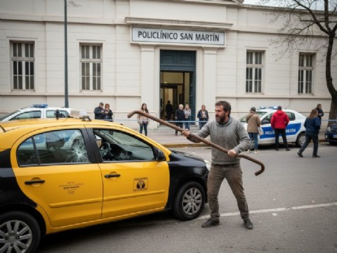 Más loco que piloto árabe: atacó a un taxista a fierrazos frente al Policlínico San Martín y terminó detenido