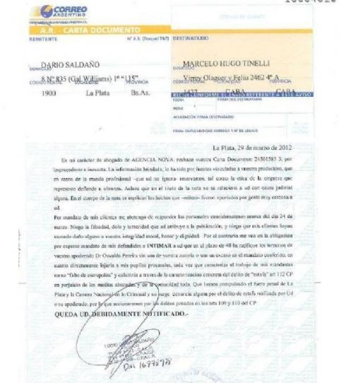 NOVA respondió mediante carta documento a acusaciones de abogado de Marcelo  Tinelli