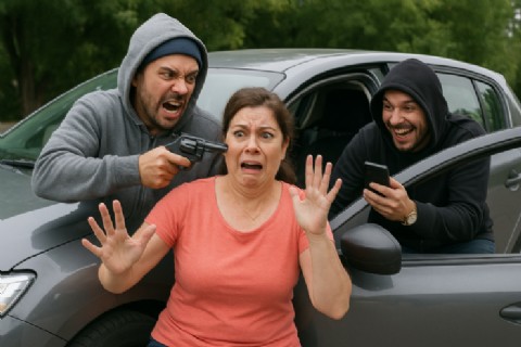 VIDEO | Se pegó un "julepe" bárbaro: asaltaron a una mujer a punta de pistola y huyeron con su auto en Tolosa