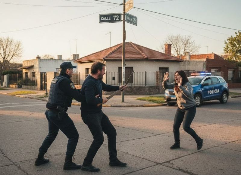 Los Hornos: amenazó con dos cuchillos a la pareja y enfrentó a los policías