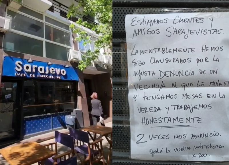 Lo que faltaba:  clausuran un café por tener cuatro mesas en la vereda