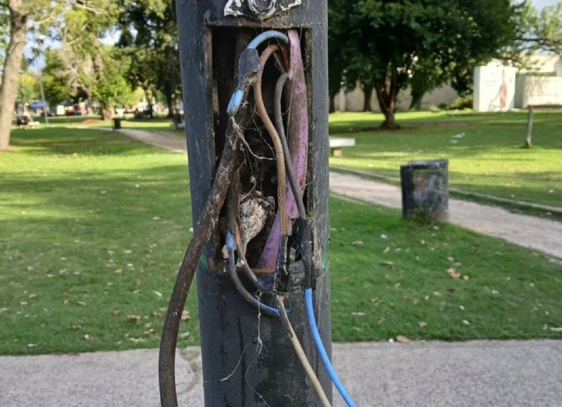 Tensión en Los Hornos: alerta por peligrosos cables expuestos en una plaza