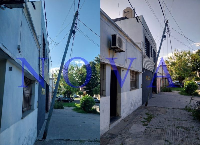 Consecuencias de la tormenta: dos postes están a punto de caerse en la zona sur de la ciudad