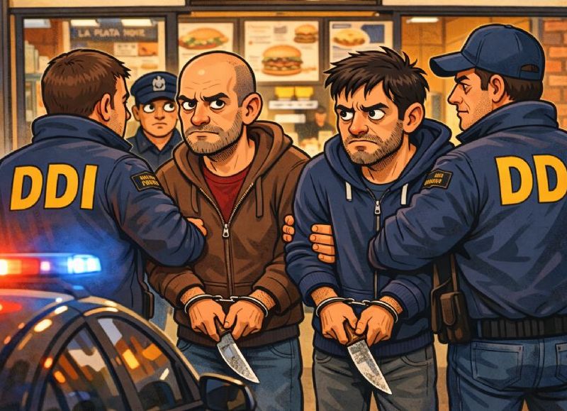 VIDEO | Dos delincuentes armados con facas fueron atrapados cuando robaban en una hamburguesería