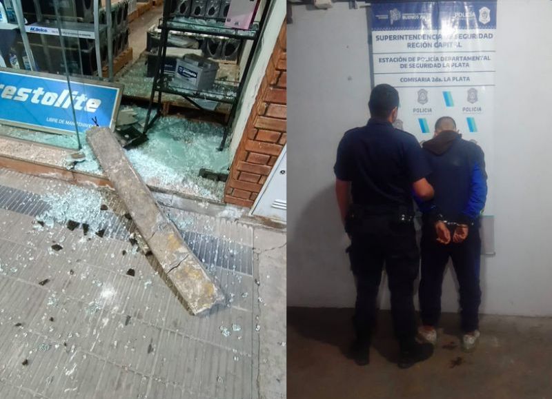 Barrio Norte: con una viga de cemento rompió un blindex para robar un comercio