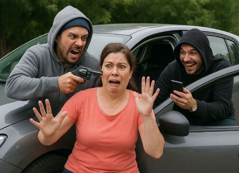 VIDEO | Se pegó un "julepe" bárbaro: asaltaron a una mujer a punta de pistola y huyeron con su auto en Tolosa